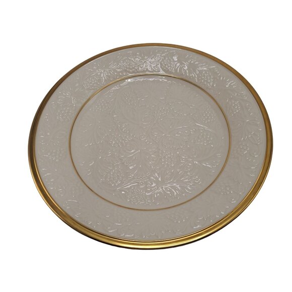 Lenox USA 24K Gold Trim Off White Embossed Grapes 12 3/4" Chop Plate Platter - Picture 1 of 12